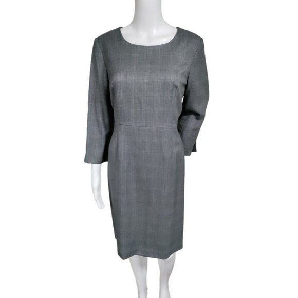 80's Pendleton 100% Wool Black & White Houndstooth Sheath Midi Dress 12 P - Picture 5 of 16